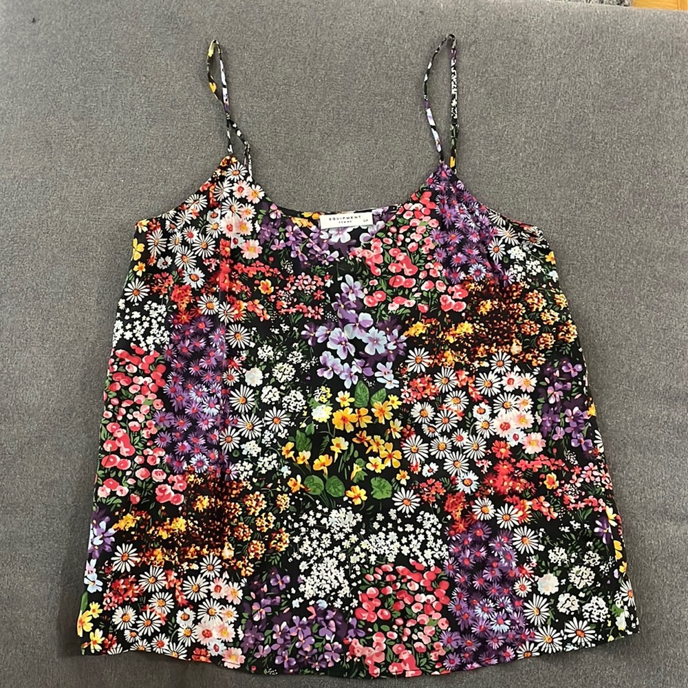 Equipment silk floral camisole top, adjustable straps.